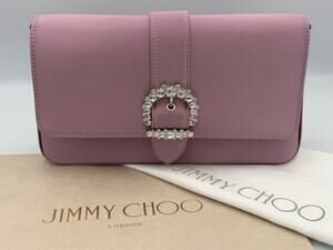 New Jimmy Choo Cheri Satin Shoulder Bag Mauve Pink Crystal Buckle Luxury